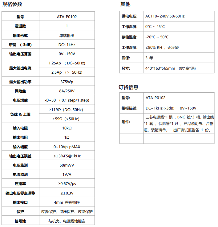 ATA-P0102功率放大器參數(shù) ATA-P0102功率放大器參數(shù)